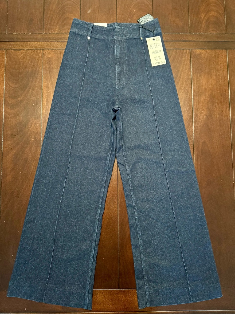 Zara Wide-Leg Flare Jeans in Dark Blue Denim